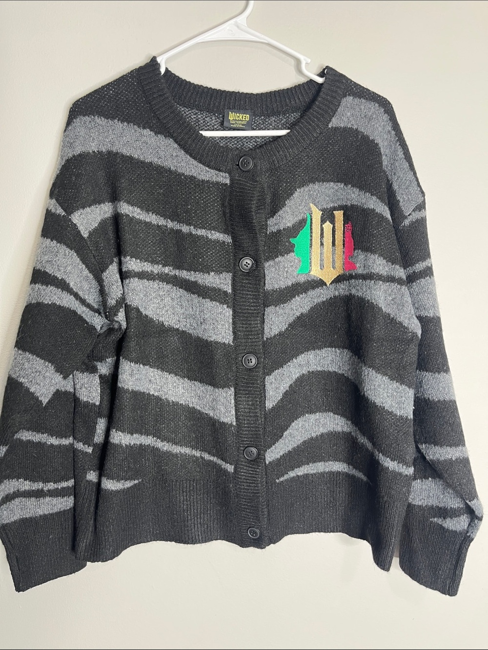 Target Wicked Black & Gray Striped Button-Up Cardigan with Color Crest
